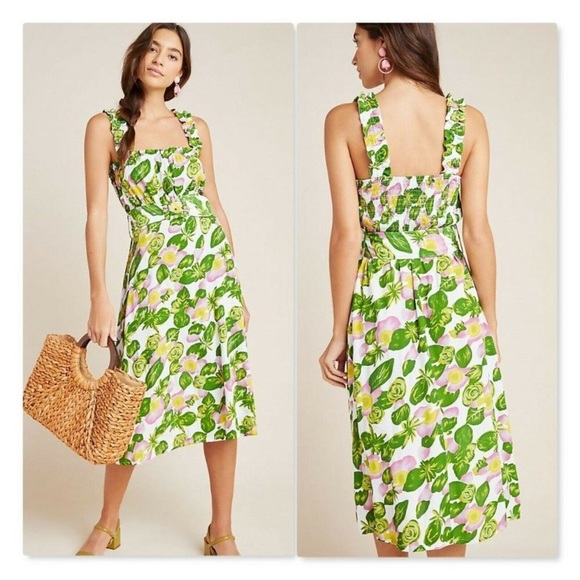 Faithfull the Brand Dresses & Skirts - Faithfull the Brand Leafy Green and Soft Pink Midi Dress